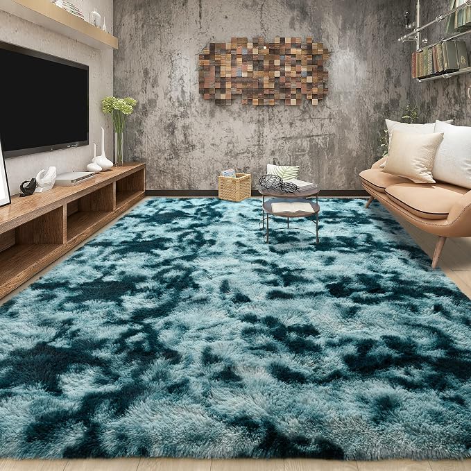 Tepook Soft Fluffy Rugs for Living Room, 5x8 Shaggy Area Rug for Bedroom, Modern Shag Rug Fuzzy Carpets for Kids, Plush Indoor Nursery Home Decor Rug with Non-Slip Bottom, Peacock Blue - Image 3