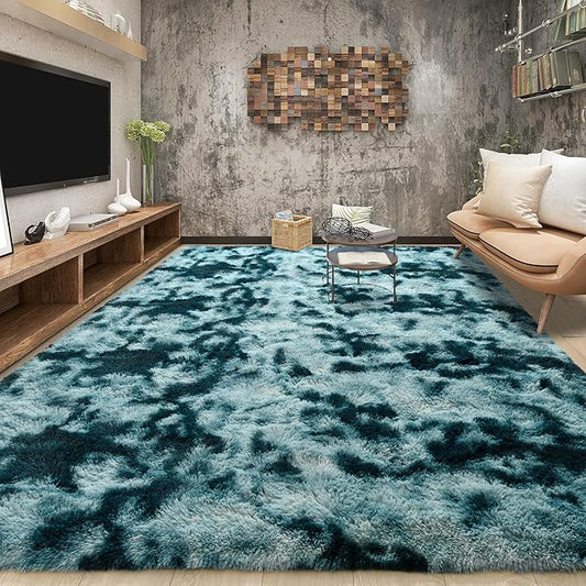 Tepook Fluffy Large Rugs for Living Room, Area Rug 6x9 Soft Carpet for Bedroom, Modern Shaggy Rug for Kids Boys Girls, Plush Indoor Nursery Home Decor Rug with Non-Slip Bottom, Peacock Blue by Tepook