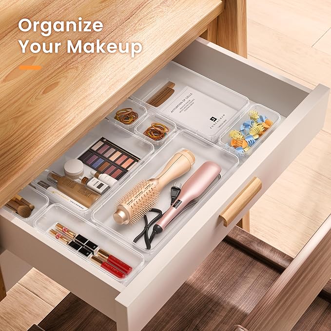 A-LuGei 【Military Grade】 Drawer Organizer,【】 Makeup organizer,【Holds 177 Items】 Bathroom Organizers and Storage,Organization and Storage,Desk Drawer Organizer for Vanity【Clear】 - Image 4