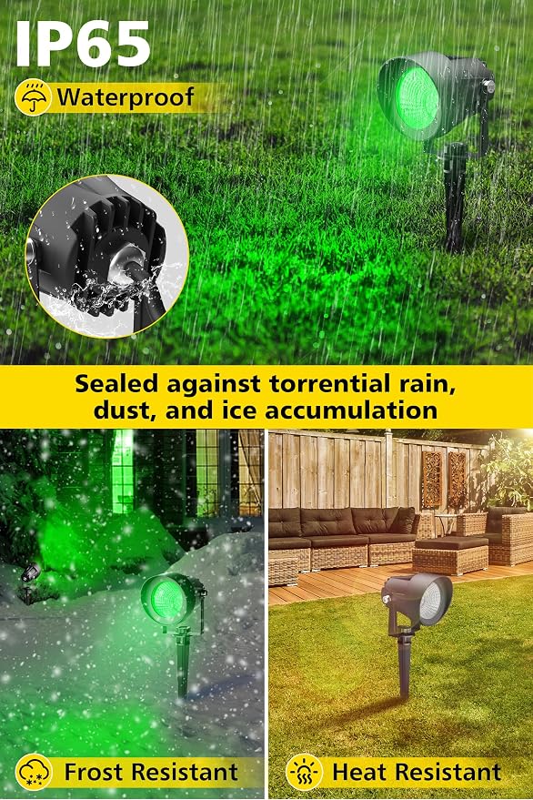 T-SUN Green Spotlight Outdoor, Waterproof LED Landscape Lighting with US Plug, Easy Install 270° Adjustable Outdoor Spot Lights for Garden Tree Yard Decor - Image 4