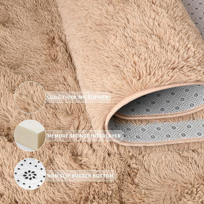 Tepook Super Soft Fluffy Rugs for Living Room, Shag 6x9 Area Rugs for Bedroom, Modern Shaggy Rug Fuzzy Carpets for Kids, Plush Indoor Nursery Home Decor Rug with Non-Slip Bottom, Beige - Image 5