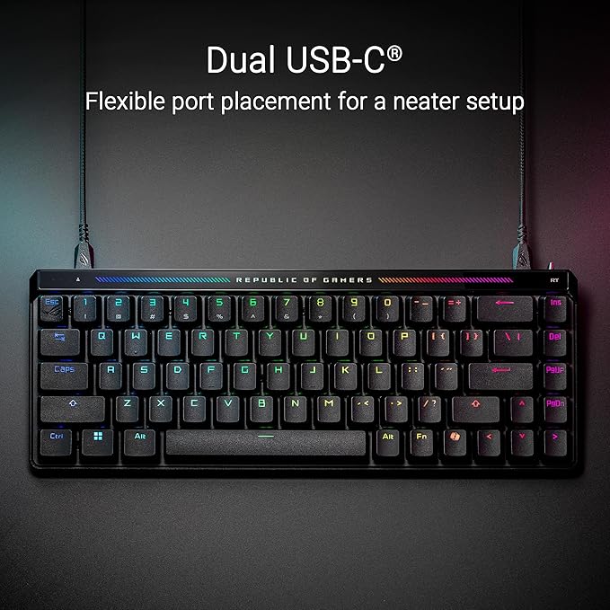 ASUS ROG Falchion Ace HFX Hall Effect Gaming Keyboard – 65% TKL, Dual USB-C, Magnetic Switches, Rapid Trigger, Speed Tap, 8000 Hz Polling, Touch Panel, Portable, Protective Cover, PBT Keycaps - Black - Image 7