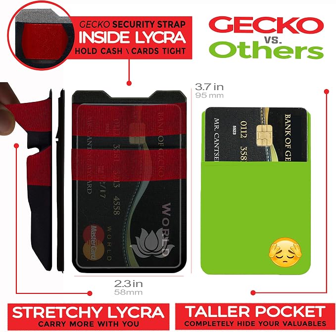 Gecko Travel Tech Double Pocket - Adhesive Card Holder - Cell Phone Pouch - Stick on Spandex Pocket - Carry Credit Cards and Cash (2 PACK - ENLIGHTENED - COMBO) - Image 5