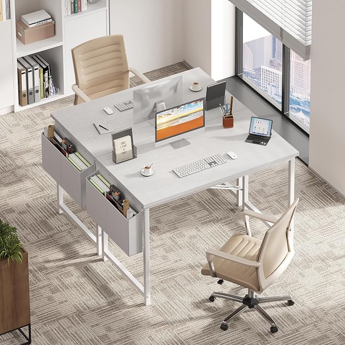 OLIXIS Computer Desk, 44 Inch Gaming Desks for Home Office Small Spaces | Writing Study Craft Work Table, Computer Workstation for Bedroom with Storage Bag, All White - Image 7