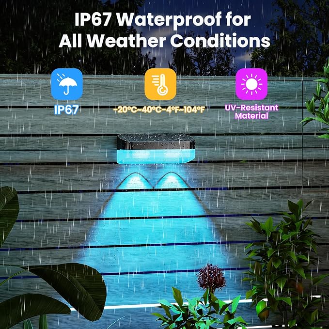 Outdoor Fence Lights, 8 Packs Smart Outdoor Deck Lights RGBCW+IC, with App/Remote Control, Color Changing Lights for Fence, IP67 Waterproof for Backyard Railing Decor (50FT) - Image 5