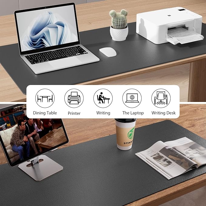 Aothia Faux Leather Desk Mat – Large Mouse Pad, Non-Slip PU Leather Blotter, Waterproof Writing Surface for Office and Home (Grey, 47.2" x 23.6") - Image 8