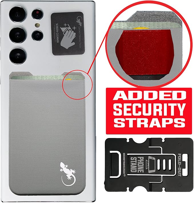 Phone Wallet - Adhesive Card Holder - Cell Phone Pouch - Stick on Lycra Pocket by Gecko - Carry Credit Cards and Cash - Image 8