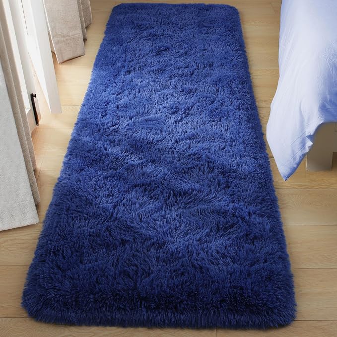 Tepook Soft Runner Rugs for Bedroom 2x6 ft with Rubber Backing, Navy Fluffy Rugs for Living Room, Shag Bedside Rug Fuzzy Plush Carpet for Room, Area Rug for Dorm Nursery Hallway Indoor Home Decor - Image 6