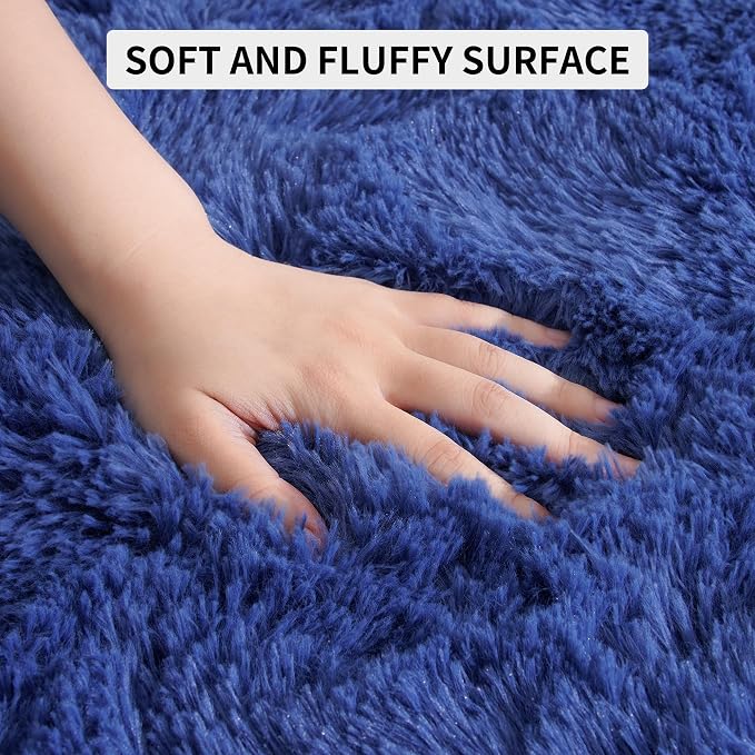Tepook Fluffy Large Rugs for Living Room, Shag Area Rug 6x9 Soft Carpet for Bedroom, Modern Shaggy Rug for Kids Boys Girls, Plush Indoor Nursery Home Decor Rug with Non-Slip Bottom, Navy, 6 X 9 Feet - Image 6