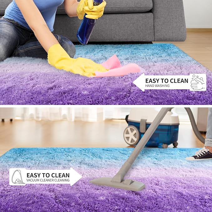 Tepook Soft Fluffy Rugs for Bedroom, 4x6 Area Rug for Living Room, Modern Shaggy Room Rug for Kids Boys Girls, Plush Throw Rugs Indoor Nursery Home Decor Rug with Non-Slip Bottom, Purple and Blue - Image 6