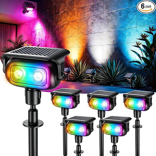 Brizled Solar Powered Spotlight Color Outdoor Spot Light Landscape Lighting | 360° Rotation Head; 9 Color & 11 Mode; IP65 Waterproof; Adjustable Height; Stake or Wall Mounted for Yard Tree Garden Pathway by Brizled