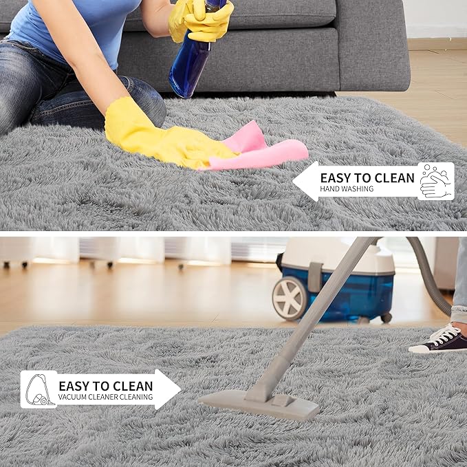Tepook Area Rugs 10x14 for Living Room, Super Soft Fluffy Rugs for Bedroom, Modern Shaggy Rug Fuzzy Carpets for Kids, Plush Indoor Nursery Home Decor Rug with Non-Slip Bottom, Grey - Image 6