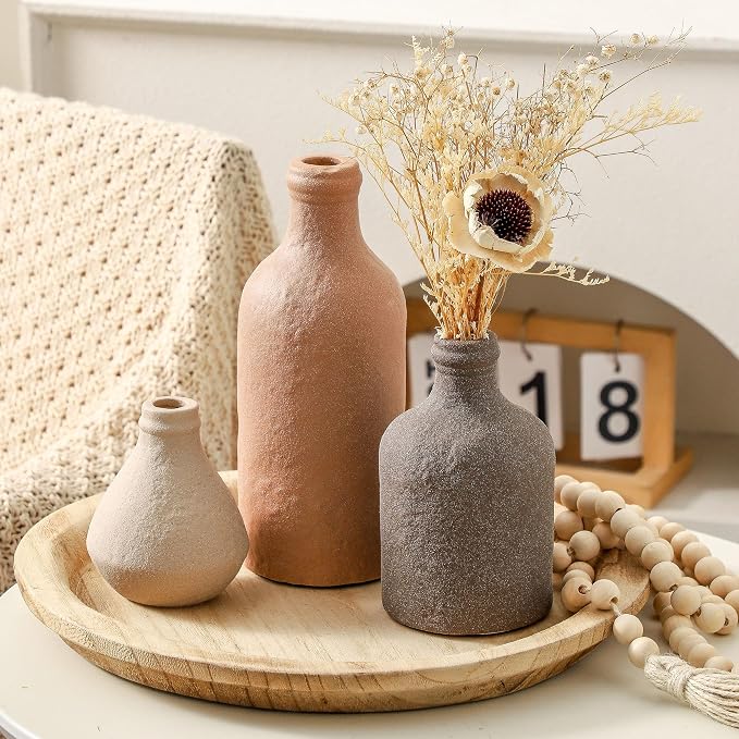 Ceramic Vase Set of 3, Vases Home Decor, Decorative Vases for Table, Boho Flower Vase Modern Neutral Vases for Room Decor, Table, Mantel,Entryway Living Room Kitchen Bedroom Bathroom - Brown - Image 7