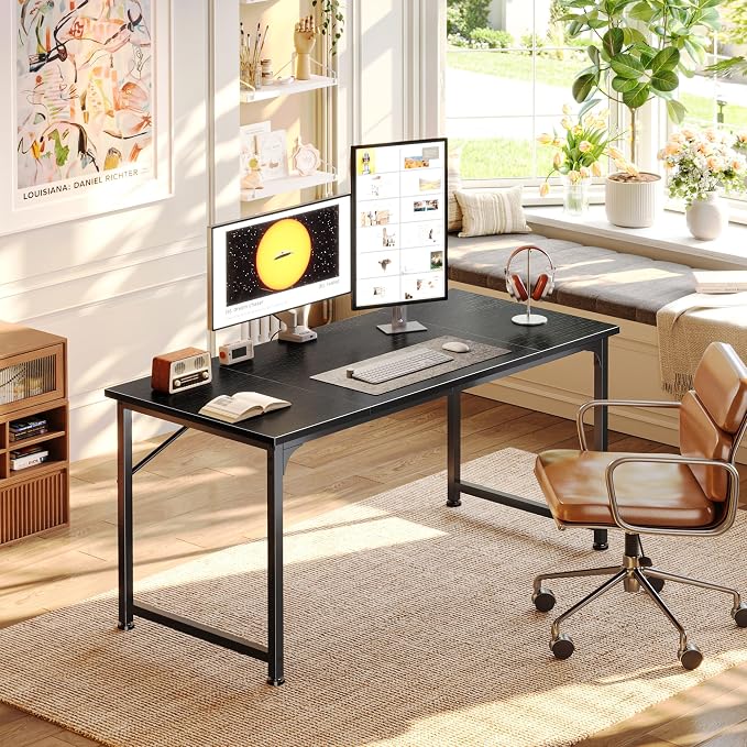 PRAISUN 47 Inch Computer Desk, Home Office Desk with Spacious Desktop, Black - Image 2