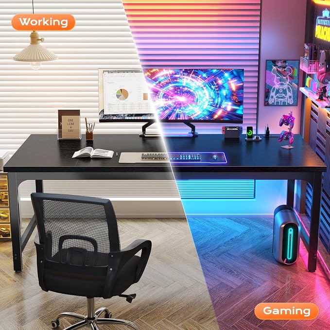 Huuger 71 x 31.5 Inch Desk with Power Outlets & USB-C, 0.95 Inch Thicker Desktop, Robust Metal Tubes, Deep Computer Desk, Heavy Duty Office Desk, Work Desk for Home Office, Black - Image 8
