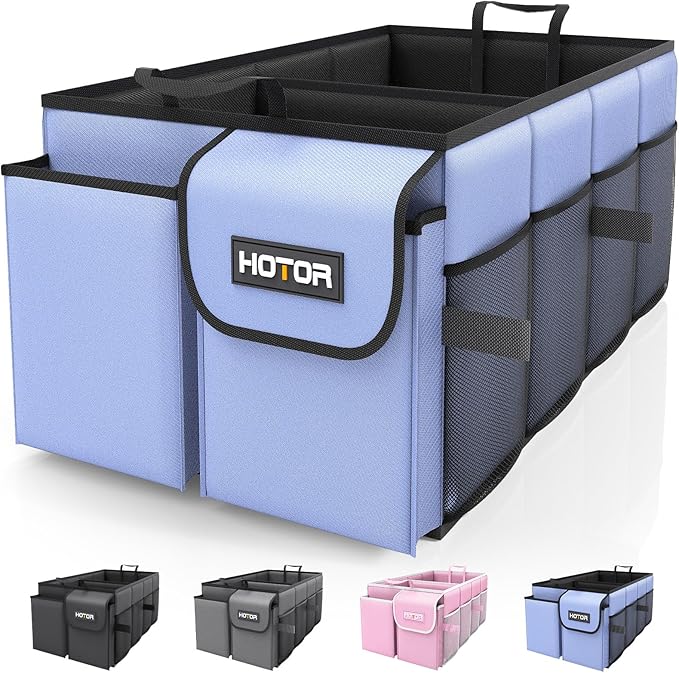 HOTOR Trunk Organizer for Car - Car Organizer, Foldable Trunk organizer for SUVs & Sedans, Sturdy Organization for Car Accessories, Tools, Sundries, Blue, 2 Compartments, 21.3"×12.6"×10.6" | Foldable by HOTOR