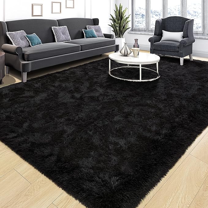 Tepook Area Rugs 8x10 for Living Room, Super Soft Fluffy Rugs for Bedroom, Modern Shaggy Rug Fuzzy Carpets for Kids, Plush Indoor Nursery Home Decor Rug with Non-Slip Bottom, Black - Image 2