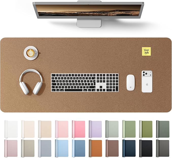 YSAGi Leather Desk Protector, Office Mat, Large Mouse Mat, Non-Slip PU Leather Blotter, Laptop Desk Mat, Waterproof Writing Pad for Office and Home(Shiny Bronze, 42" x 17.2") by YSAGi