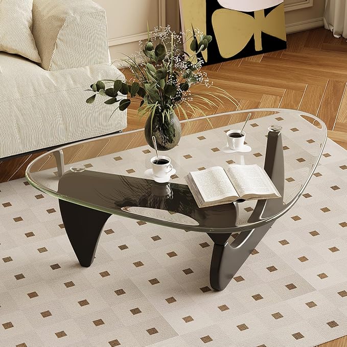 Coffee Table for Living Room Mid Century Modern Center Table with Glass Top, 32 Inch, Black/Transparent - Image 3