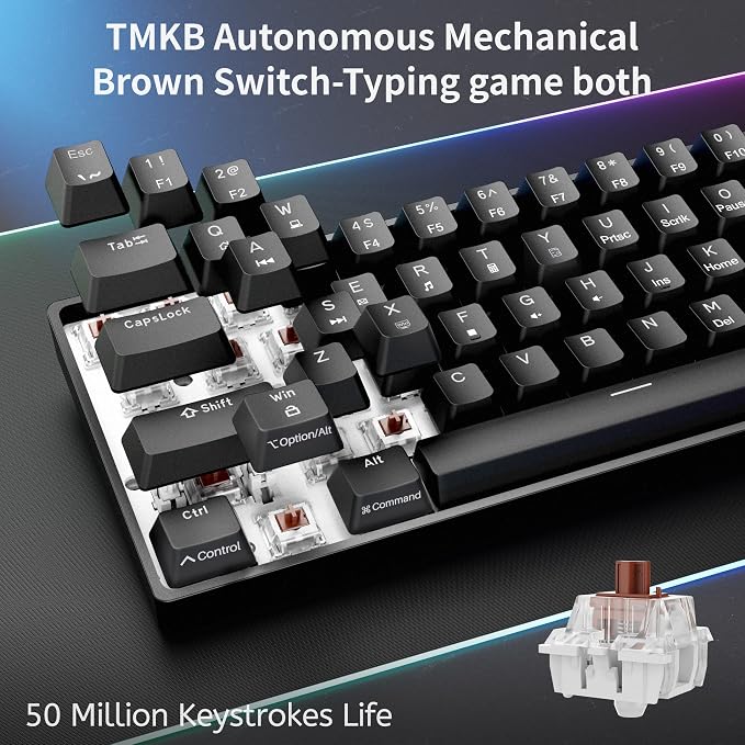 DIERYA 60% Mechanical Keyboard, DK61se Wired Gaming Keyboard with Brown Switches, LED Backlit Ultra-Compact 61 Keys Mini Office Keyboard for Windows Laptop PC Gamer Typist（Black） - Image 3