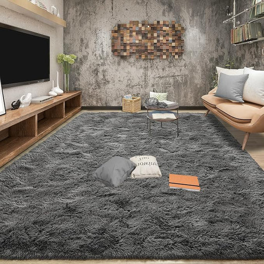 Tepook Fluffy Large Rugs for Living Room, Shag Area Rug 6x9 Soft Carpet for Bedroom, Modern Shaggy Rug for Kids Boys Girls, Plush Indoor Nursery Home Decor Rug with Non-Slip Bottom, Dark Grey by Tepook