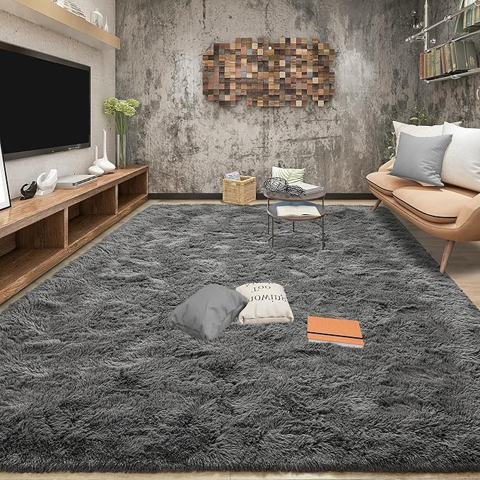 Tepook Soft Fluffy Rugs for Living Room, 5x8 Shaggy Area Rug for Bedroom, Modern Shag Rug Fuzzy Carpets for Kids, Plush Indoor Nursery Home Decor Rug with Non-Slip Bottom, Dark Grey - Image 3