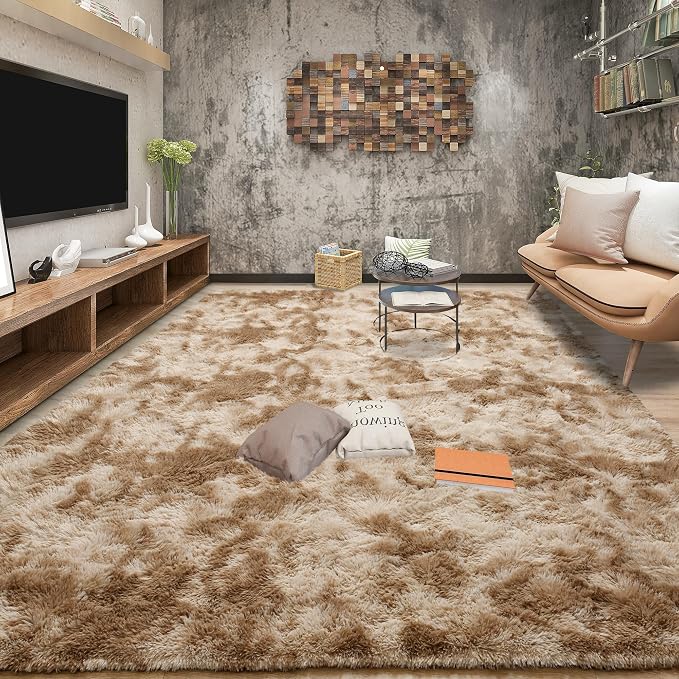 Tepook Area Rugs 9x12 for Living Room, Super Soft Fluffy Rugs for Bedroom, Modern Shaggy Rug Fuzzy Carpets for Kids, Plush Indoor Nursery Home Decor Rug with Non-Slip Bottom, Tie-Dyed Beige by Tepook
