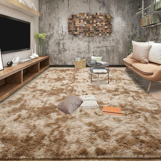 Tepook Area Rugs 9x12 for Living Room, Super Soft Fluffy Rugs for Bedroom, Modern Shaggy Rug Fuzzy Carpets for Kids, Plush Indoor Nursery Home Decor Rug with Non-Slip Bottom, Tie-Dyed Beige by Tepook