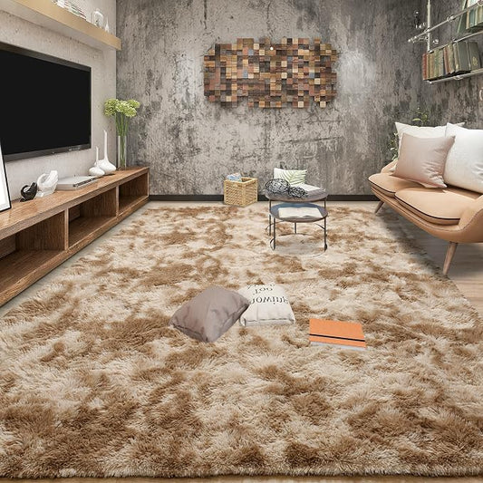 Tepook Fluffy Large Rugs for Living Room, Shag Area Rug 6x9 Soft Carpet for Bedroom, Modern Shaggy Rug for Kids Boys Girls, Plush Indoor Nursery Home Decor Rug with Non-Slip Bottom, Tie-Dyed Beige by Tepook
