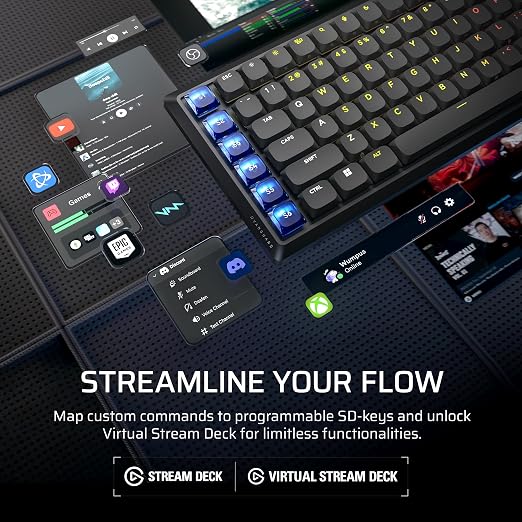 Corsair Vanguard AIR 99 Wireless Low-Profile Optical-Mechanical RGB Gaming Keyboard – QWERTY US, 99% Layout, OPX Switches, 8000Hz Hyper-Polling, Stream Deck Integration, Flashtap SOCD – Black - Image 6