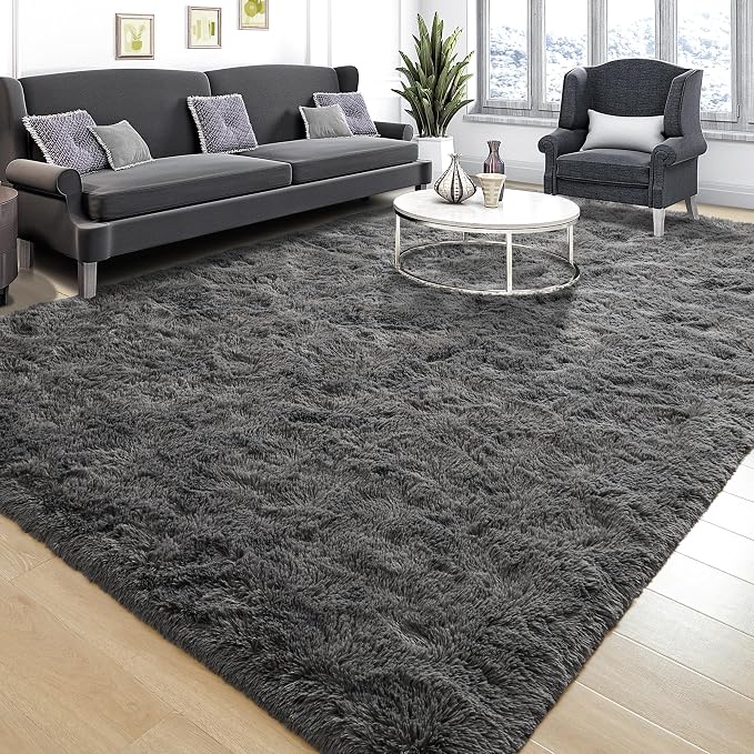 Tepook Fluffy Large Rugs for Living Room, 8x10 Area Rugs for Bedroom, Modern Shag Fuzzy Carpets for Kids Boys Girls, Plush Indoor Nursery Home Decor Rug with Non-Slip Bottom, Dark Grey - Image 2
