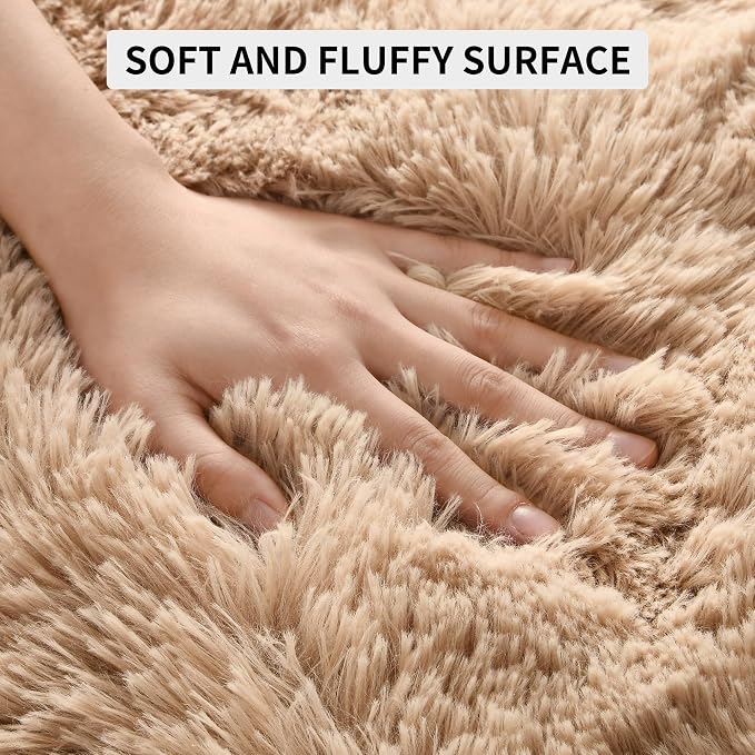 Tepook Super Soft Fluffy Rugs for Living Room, Area Rugs 8x10 for Bedroom, Modern Shaggy Rug Fuzzy Carpets for Kids, Plush Indoor Nursery Home Decor Rug with Non-Slip Bottom, Beige - Image 6