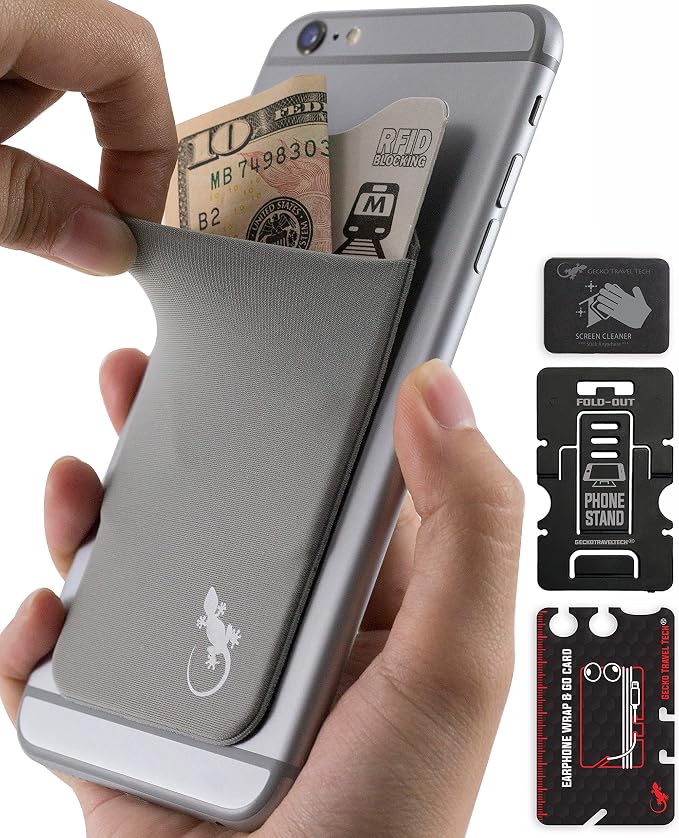 Phone Wallet - Adhesive Card Holder - Cell Phone Pouch - Stick on Lycra Pocket by Gecko - Carry Credit Cards and Cash - Image 2