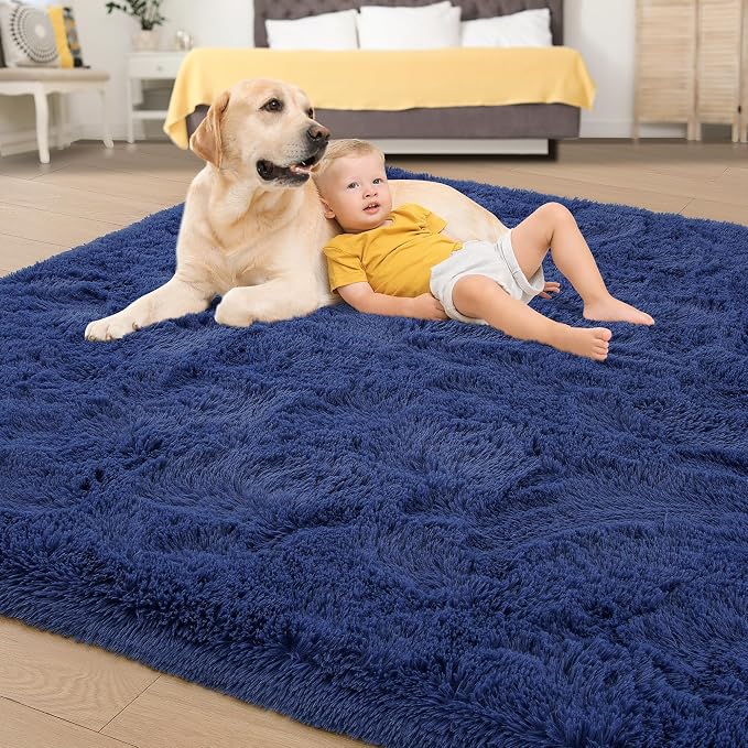 Tepook Fluffy Large Rugs for Living Room, Shag Area Rug 6x9 Soft Carpet for Bedroom, Modern Shaggy Rug for Kids Boys Girls, Plush Indoor Nursery Home Decor Rug with Non-Slip Bottom, Navy, 6 X 9 Feet - Image 4