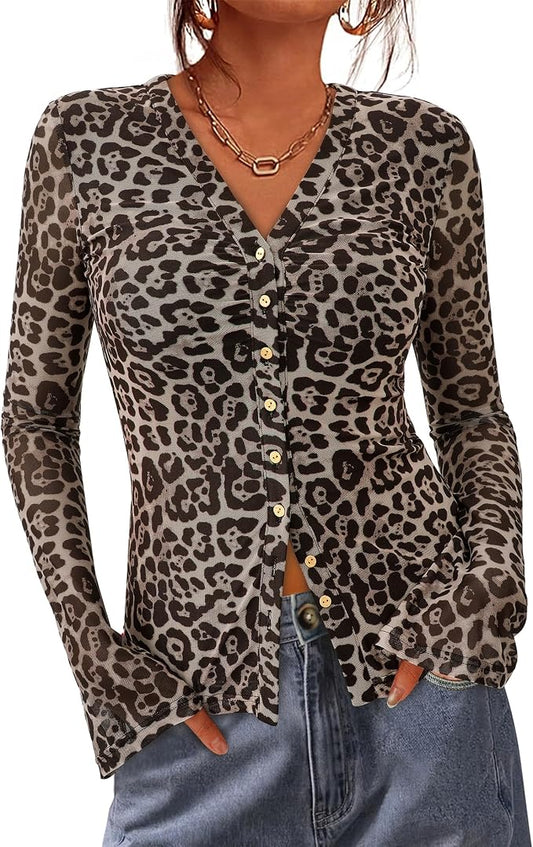 BTFBM Button Down Shirts for Women 2026 Fall Boho Tops V Neck Long Sleeve Blouses Ruched Mesh Fitted Fashion Clothing by BTFBM