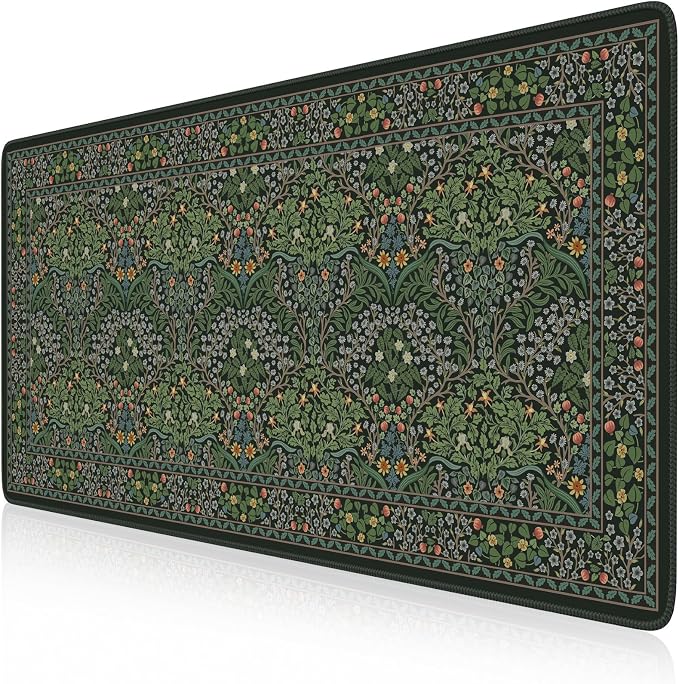 iCasso Retro Mouse Pad, Desk Pad Mat, Full Desk Large Mousepad, Green | 35.4x15.7in Anti-Slip Smooth Surface XXL Computer Pad with Stitched Edges for Home Office Organizer by iCasso