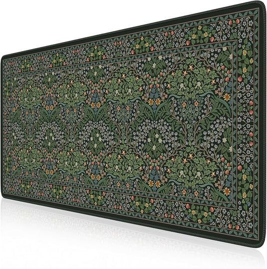 iCasso Retro Mouse Pad, Desk Pad Mat, Full Desk Large Mousepad, Green | 35.4x15.7in Anti-Slip Smooth Surface XXL Computer Pad with Stitched Edges for Home Office Organizer by iCasso