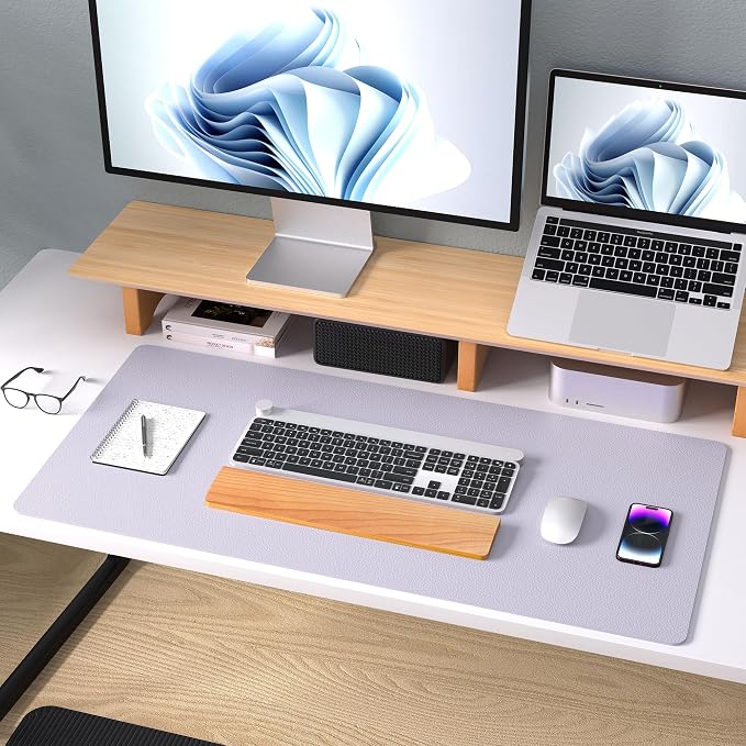 Aothia Large PU Leather Desk Pad Protector - Non-Slip Mouse Pad & Writing Mat for Office/Home, Waterproof, Easy to Clean (31.5"x15.7", Soft Lavender) - Image 9