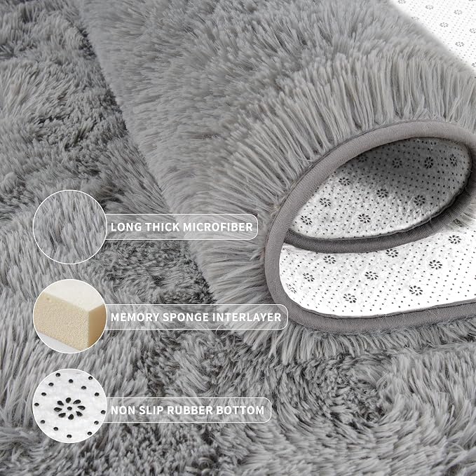 Tepook Super Soft Fluffy Rug for Bedroom, Modern Shaggy Fuzzy Kids Rugs for Living Room, Plush Indoor Nursery Home Decor Dorm Carpet with Non-Slip Bottom, Grey, 4 X 6 Feet - Image 5