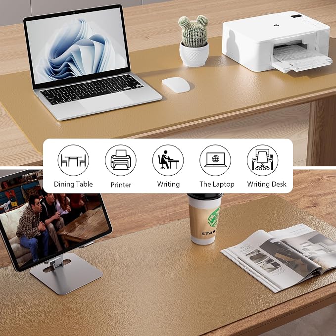 Aothia Faux Leather Desk Mat, Waterproof Desk Pad (Khaki, 48" x 17") | One large surface for your keyboard, laptop and mouse, reducing desktop clutter without a separate mouse pad - Image 8