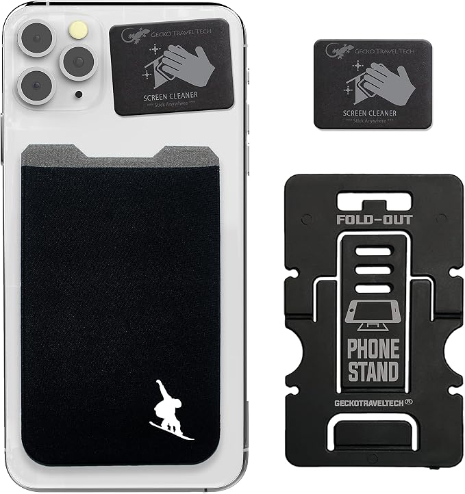 Phone Wallet - Adhesive Card Holder - Cell Phone Pouch - Stick on Lycra Pocket by Gecko - Carry Credit Cards and Cash by GeckoTravelTech