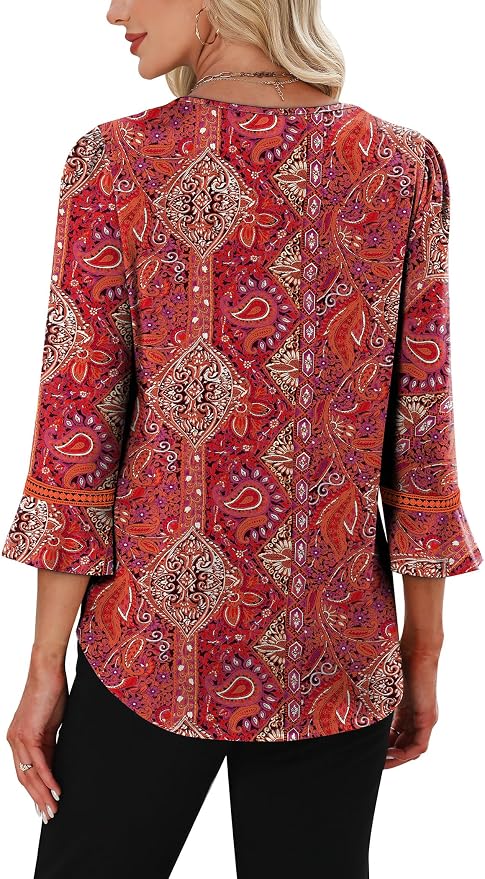 WIHOLL Womens Blouses Dressy Casual 3/4 Length Sleeve Tops Lace Trendy 2026 Spring Summer V Neck Shirts Vacation Outfits - Image 5