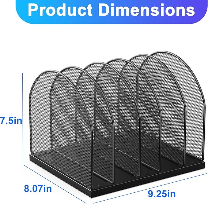 gianotter Desktop File Organizer with 5 Compartments | Desk Organizer Paper Organizer for Desk Workspace Organizers for Office Supplies (Black, Upright Style) - Image 3