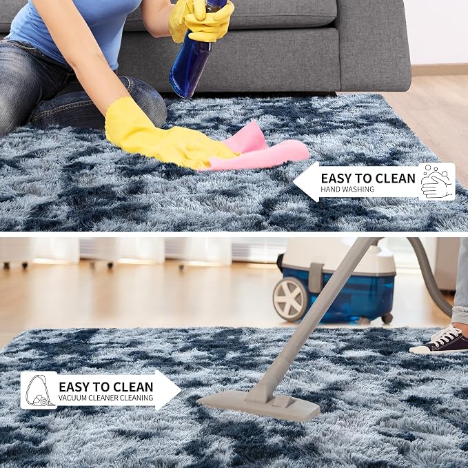 Tepook Soft Fluffy Rugs for Bedroom, 4x6 Area Rug for Living Room, Modern Shaggy Room Rug for Kids Boys Girls, Plush Throw Rugs Indoor Nursery Home Decor Rug with Non-Slip Bottom, Tie-dye Dark Blue - Image 6