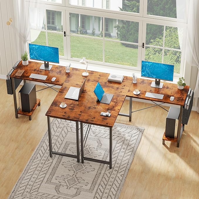 Alpen Corner Desk, L Shaped Gaming Desk with Storage Pocket and CPU Stand, Work Desk for Home Office, Small Corner Study Writing Table with Sturdy Metal Frame, 50 Inch, Rustic Brown - Image 5