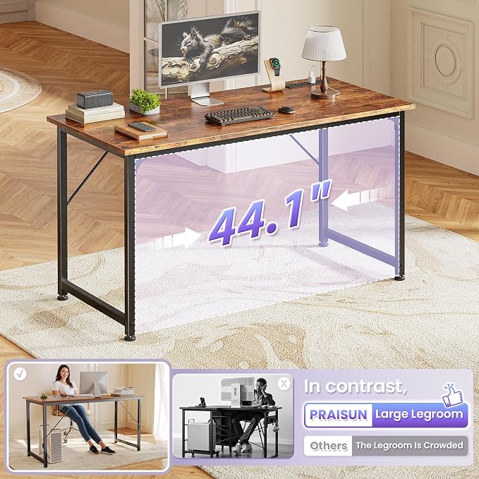 PRAISUN 47 X 20 Inch Computer Desk, Power Outlets, USB-C, Rustic Brown | Office Desk with 4 AC Outlets, USB & USB-C, Sturdy Metal Frame, Spacious Desktop for Work, Writing, Study & Gaming - Image 7