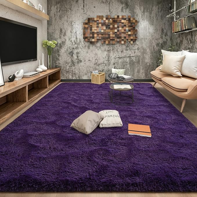 Tepook 6x9 Area Rugs for Living Room, Soft Fluffy Shag Purple Rug for Bedroom Nursery, Modern Shaggy Plush Upgraded Non-Slip Carpet for Girls Boys Kids Room Dorm Home Decor - Image 3