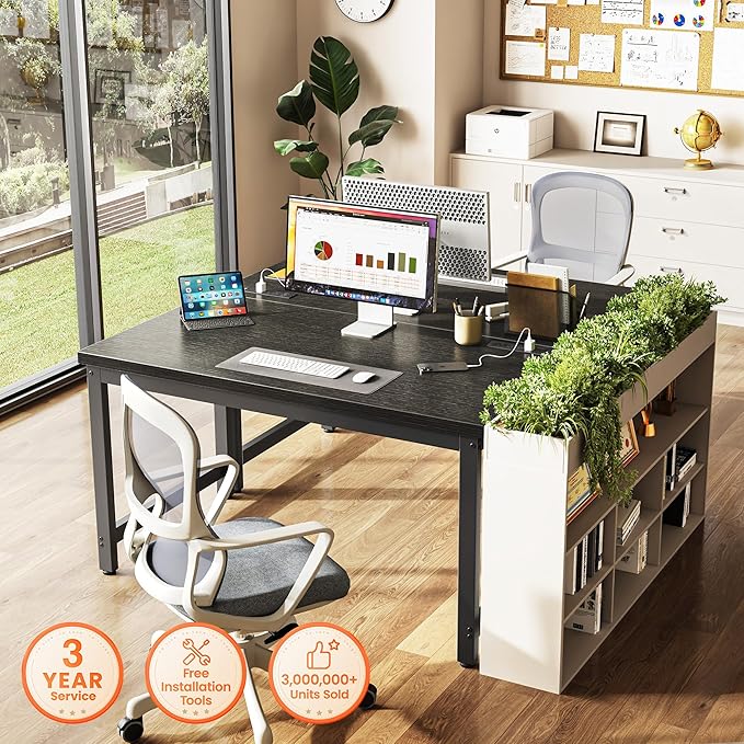 Huuger 48 x 24 inch Desk with Power Outlets & USB-C, Deeper & Thicker Desktop, Robust Metal Tubes, Computer Desk, Heavy Duty Office Desk, Work Gaming Desk for Home Office, Black - Image 3