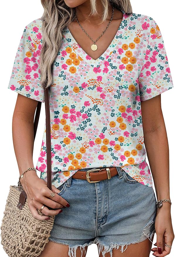 Alaroo Womens Summer Tops 2026 V Neck Short Sleeve Shirts Trendy Dressy Casual Vacation Outfits Printed - Image 3