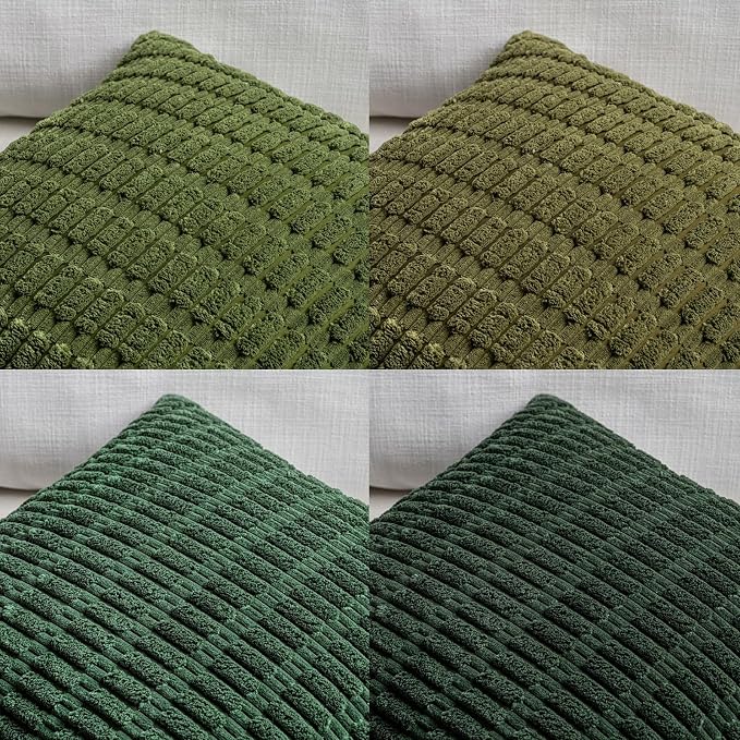Fancy Homi 4 Packs Decorative Throw Pillow Covers for Living Room Couch Bed, Modern Farmhouse Boho Home Décor Accent Cushion Case, 20" x 12", Green Series - Image 4
